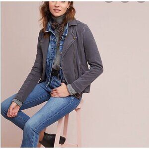 Anthropologie Marrakech Gray Ryder Cotton Blend Stretch Moto Jacket Medium Night